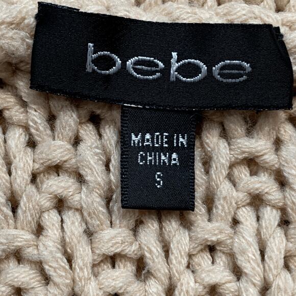 Bebe Beige Chunky Knit Longline Cardigan Sweater Shawl Collar Toggle Closure - Picture 9 of 11
